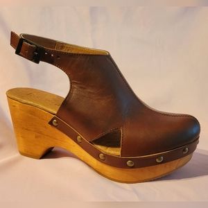 Brown Leather Clogs, Size 8